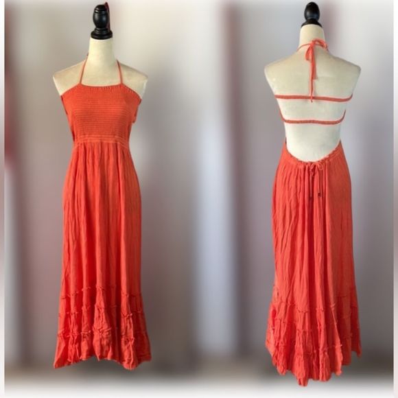 R. Vivimos Bohemian Gauze Halter Maxi Dress with Open Back (Size: Medium) - Picture 2 of 16